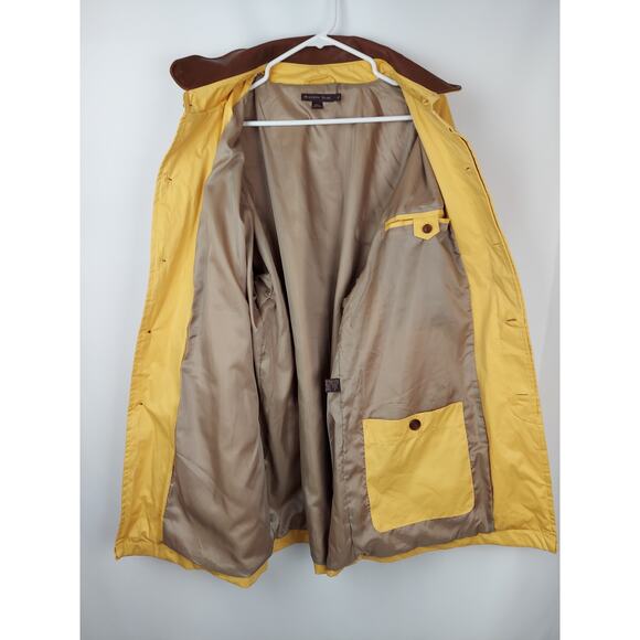 Mckenzie Tribe Men's Yellow Trench Coat With Brown Leather Collar Trim Sz XL - Picture 11 of 13